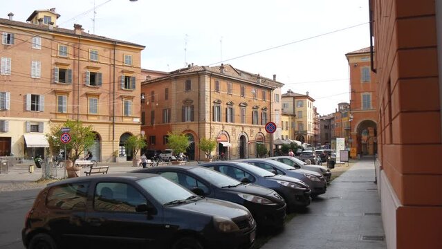 Street of an Old European City With Parked Cars (Modena, Italy)
