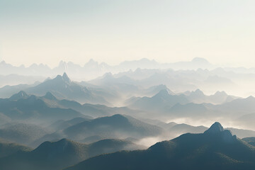 Fototapeta na wymiar The fog and natural scenery on the outdoor mountain peak