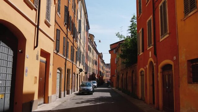 Moving Along an Empty Narrow Street of an Old European City (Modena, Italy)