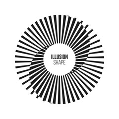 Abstract optical illusion shape. Hypnotic spiral object with black and white lines. Vector illustration.