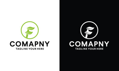 Letter F with Leaf Logo Design Concept on a black and white background.