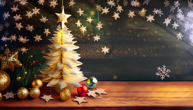 Festive Joy: Vibrant Christmas Tree Decorations in Gold and Red | AI-Generated Holiday Photography