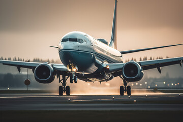 Obraz premium AI aircraft take off or arrived on the airport runway