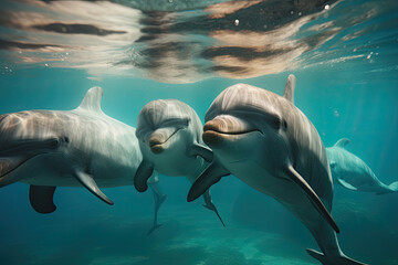 Dolphins swimming underwater shot
Generative AI