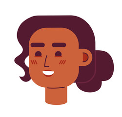 Cheerful young girl semi flat vector character head. Happy african american woman. Editable cartoon avatar icon. Face emotion. Colorful spot illustration for web graphic design, animation