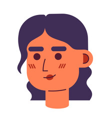 Cute young caucasian lady semi flat vector character head. Woman with curly hair. Editable cartoon avatar icon. Face emotion. Colorful spot illustration for web graphic design, animation