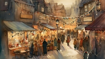 people shopping in christmas town generative art
