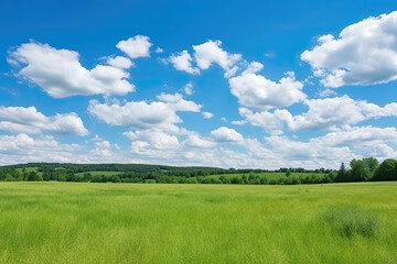 Green Farm Skyline under the blue sky and white clouds