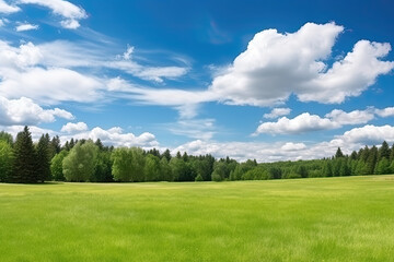 Green Farm Skyline under the blue sky and white clouds