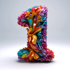 Colorful 3d number one. Isolated background. Generative AI.