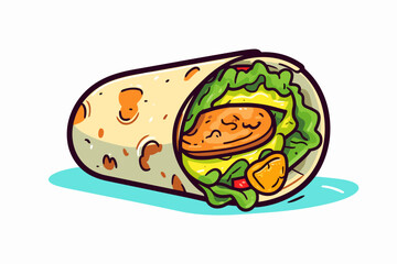 Chicken tortilla wrap hand-drawn illustration. Chicken wrap. Vector doodle style cartoon illustration