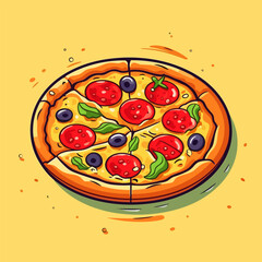 Pizza hand-drawn illustration. Italian pizza. Vector doodle style cartoon illustration