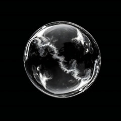 Single one Bubble closeup on black background. Generative AI.