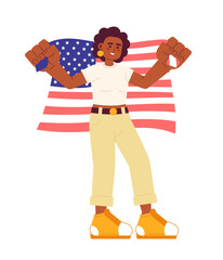 4th of july celebration flat vector spot illustration. African american woman holding american flag 2D cartoon character on white for web UI design. Patriot isolated editable creative hero image
