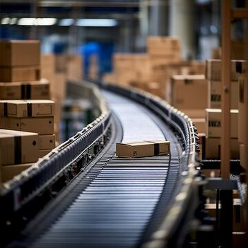 A package on a conveyor belt in a package center | Generative AI