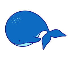 Cute cartoon whale isolated on white background. Illustration on transparent background