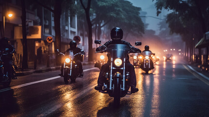 Fototapeta na wymiar motor bikers paradea at night