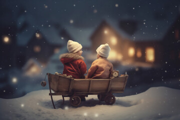 Fototapeta premium claus christmas night magic child winter holiday snow year moon. Generative AI.