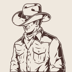 Man cowboy vintage sticker monochrome