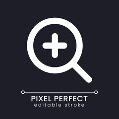 Fototapeta premium Zoom in transition pixel perfect white linear ui icon for dark theme. Clip editing. Video software tool. Vector line pictogram. Isolated user interface symbol for night mode. Editable stroke