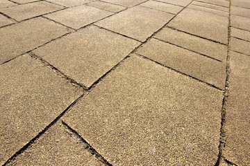 New paving made with stone and concrete blocks of rectangular sh
