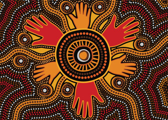 Aboriginal art design of hands in vector format