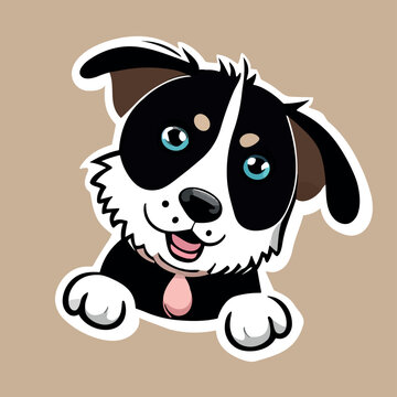 a cartoon dog with blue eyes and a pink tongue