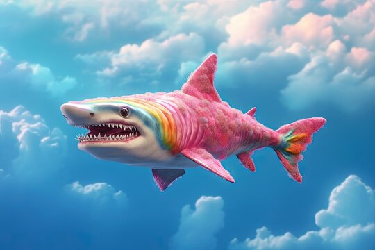 Rainbow shark surreal illustration generative ai