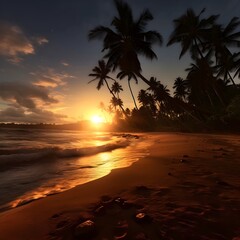 Fototapeta premium Beautiful tropical beach as sun sets