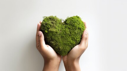 Fototapeta na wymiar hand holding a green moss heart