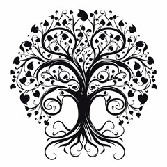 Artistic tree with roots visible in black and white