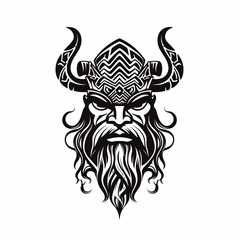 Viking head art tattoo in black and white