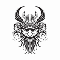 Viking head art tattoo in black and white