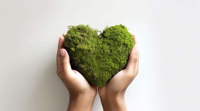 hand holding a green moss heart
