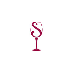 Wine Glass and Letter S logo or icon design