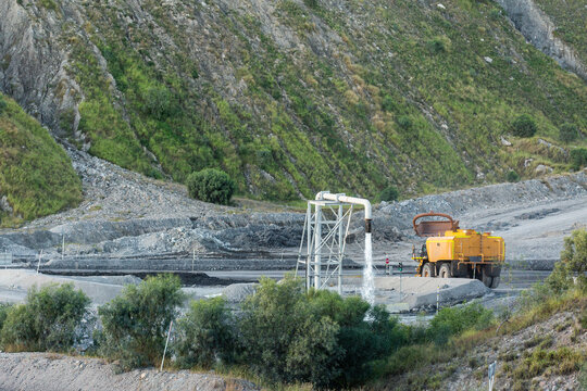 water truck filled up ready to spray water to keep down dust
