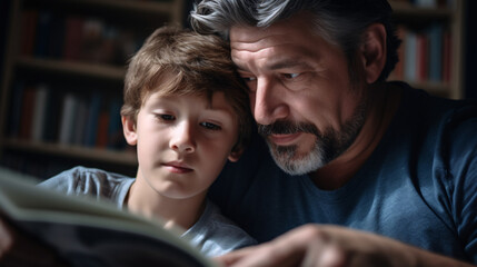 Father and son reading a book 