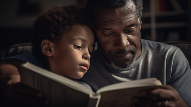 Father and son reading a book 