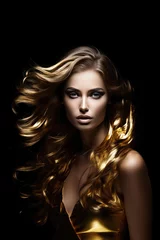Portrait of a woman with golden hair, fictional person created with generative AI  © Wizzi