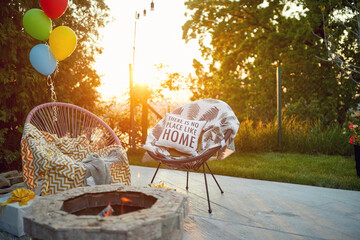 Sunset Serenade of Birthday Bliss with Fire, Gifts, and Balloons in Backyard Haven