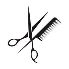 barbershop scissors and comb - obrazy, fototapety, plakaty