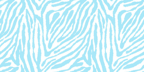 Seamless playful light pastel blue and white zebra or tiger stripe fabric pattern. Abstract cute trendy safari animal print background texture. Boy's birthday, baby shower or nursery wallpaper design. © Unleashed Design