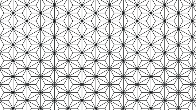 Abstract asanoha Hemp leaves background, black and white seamless pattern, traditional Japanese pattern, abstract traditional Asian style concept background. Vector illustration