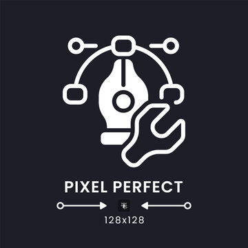 Design tools white solid desktop icon. Graphics software. Online marketing. Creative tasks. Pixel perfect 128x128, outline 4px. Silhouette symbol for dark mode. Glyph pictogram. Vector isolated image