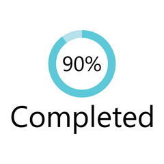 90% completed icon Sign and Typographic stamp label round shape percentage mark visualization concept Original series vector art illustration with blue color combination in white background 