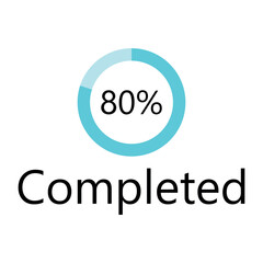 80% completed icon Sign and Typographic stamp label round shape percentage mark visualization concept Original series vector art illustration with blue color combination in white background 