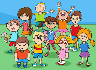 cartoon preschool and elementary age children characters group