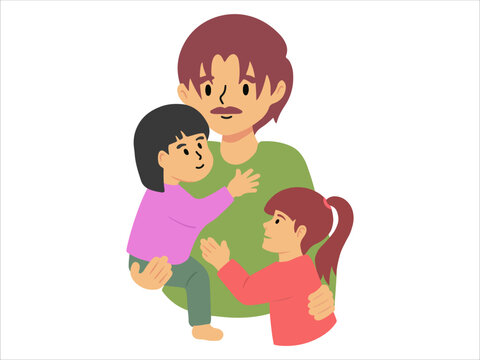 Father two Kid or People Character illustration