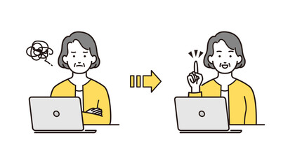 パソコンを使うおばあさん