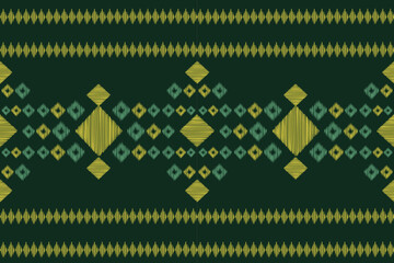 Ethnic Ikat fabric pattern geometric style.African Ikat embroidery Ethnic oriental pattern green background. Abstract,vector,illustration.Texture,clothing,frame,decoration,carpet,motif.